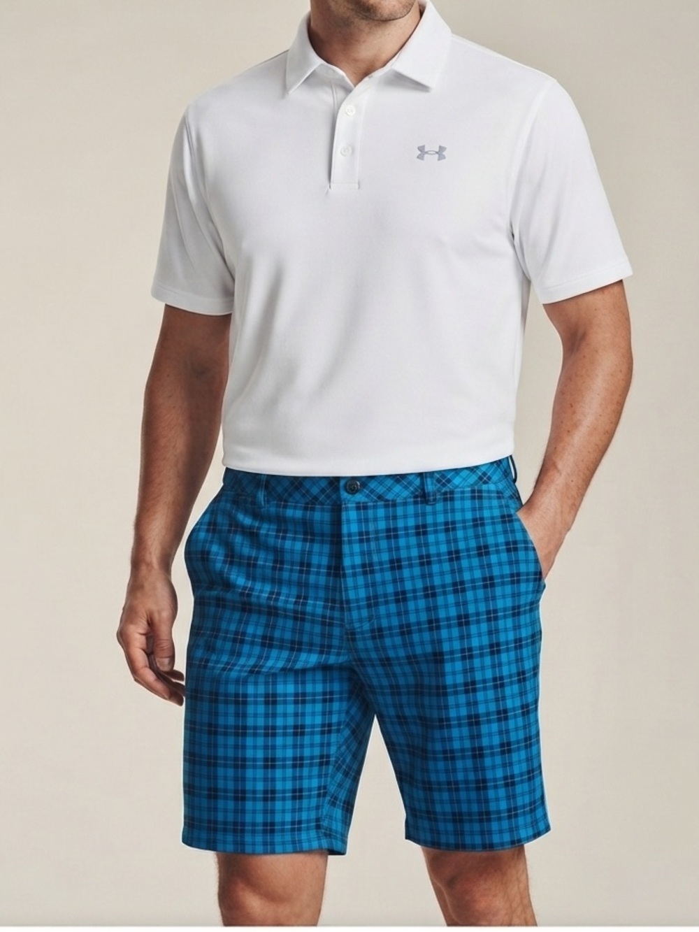 Under Armour Golf Performance Chino Shorts Bright Blue Plaid Preppy Men’s Sz 38